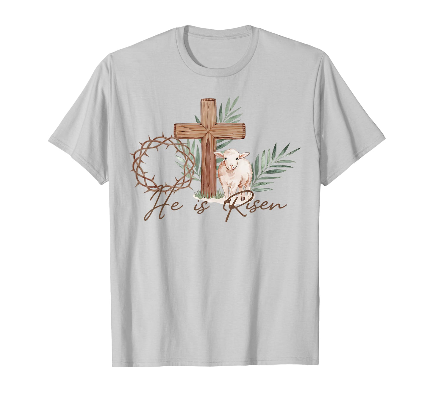 Religious Easter Cross He is Risen Thorns Palm Lamb Christ T-Shirt