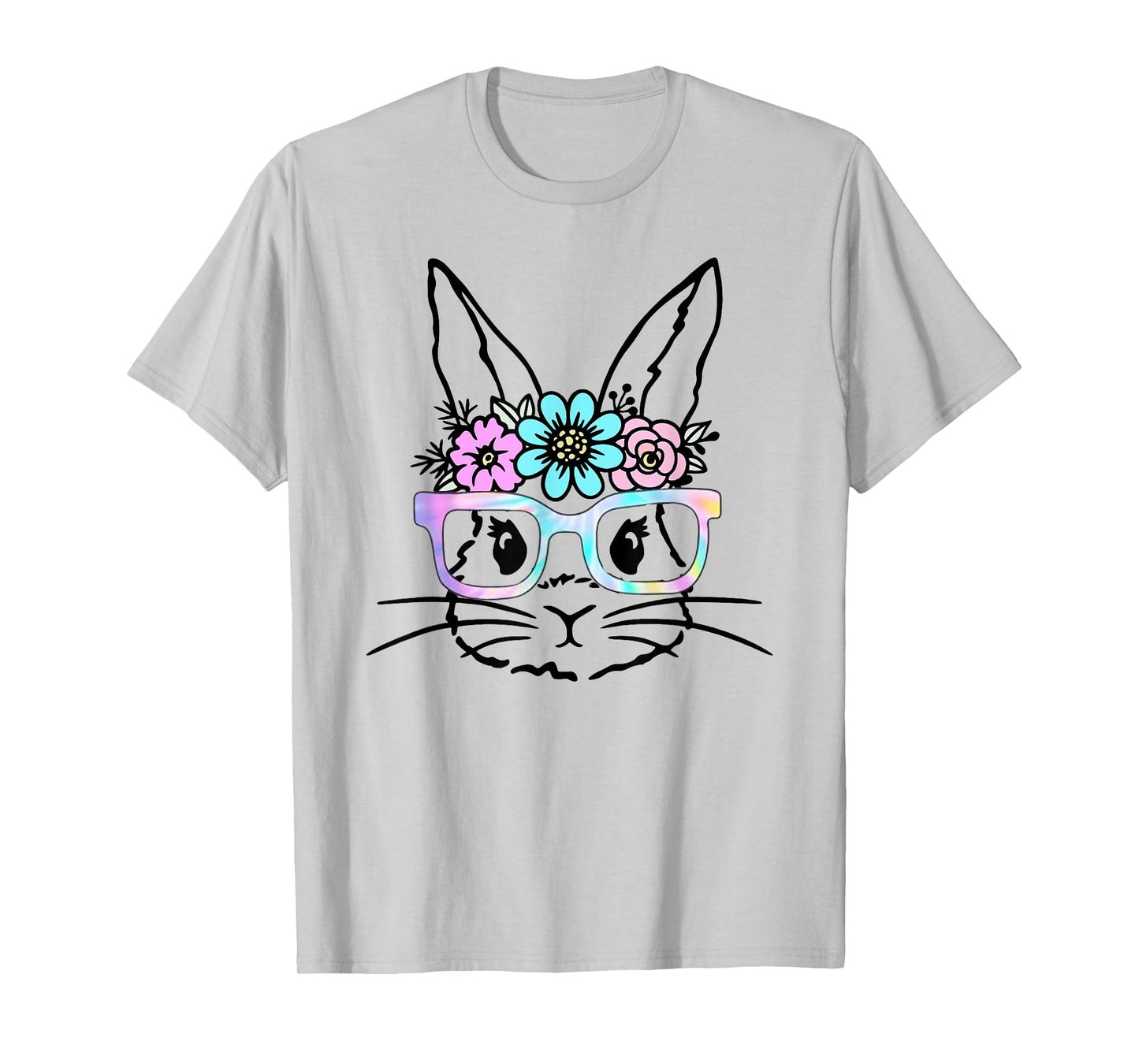 Cute Bunny Rabbit Face Tie Dye Glasses Girl Happy Easter Day T-Shirt
