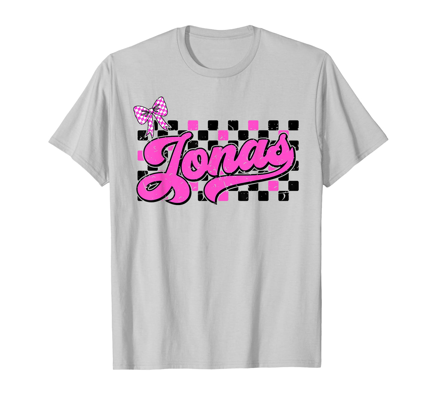 Jonas Checkered First Name I Love Jonas 80's Vintage Bow T-Shirt