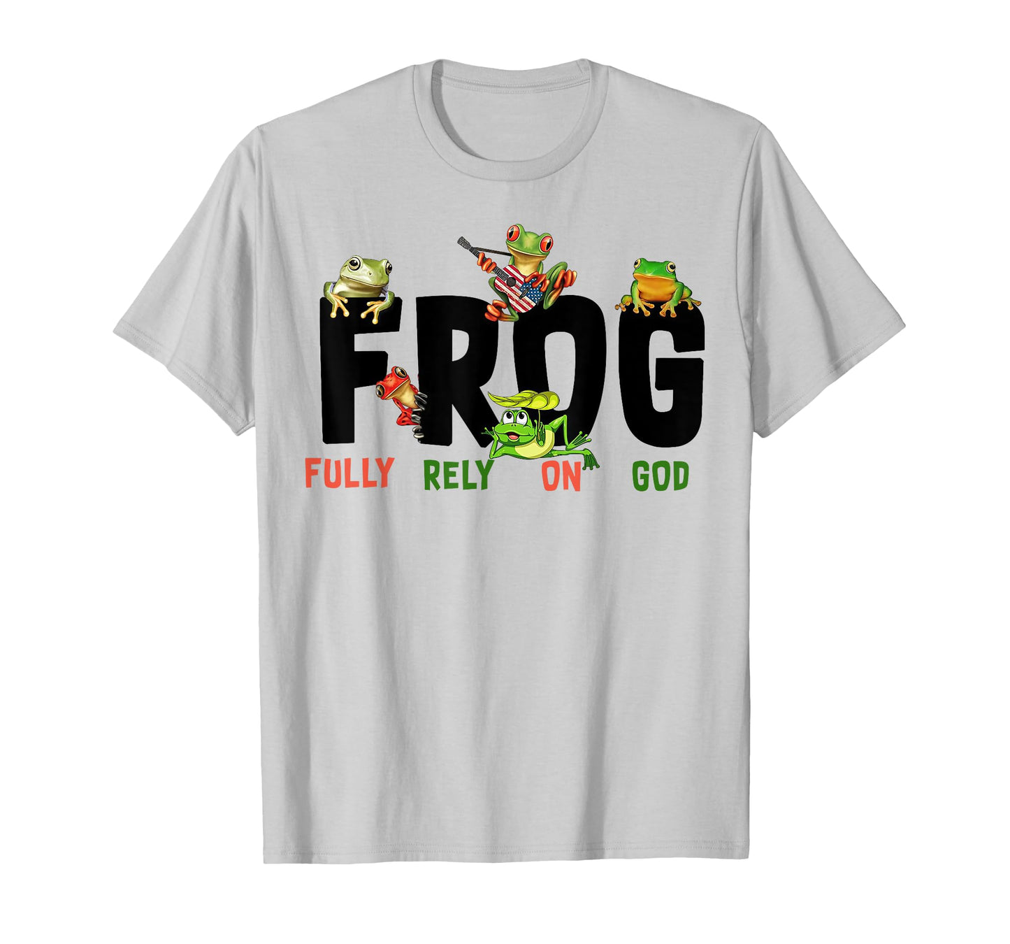 Funny Frog Fully Rely On God Tee Shirt - Unisex Kids Christian T-Shirt - White - Small - Short Sleeve