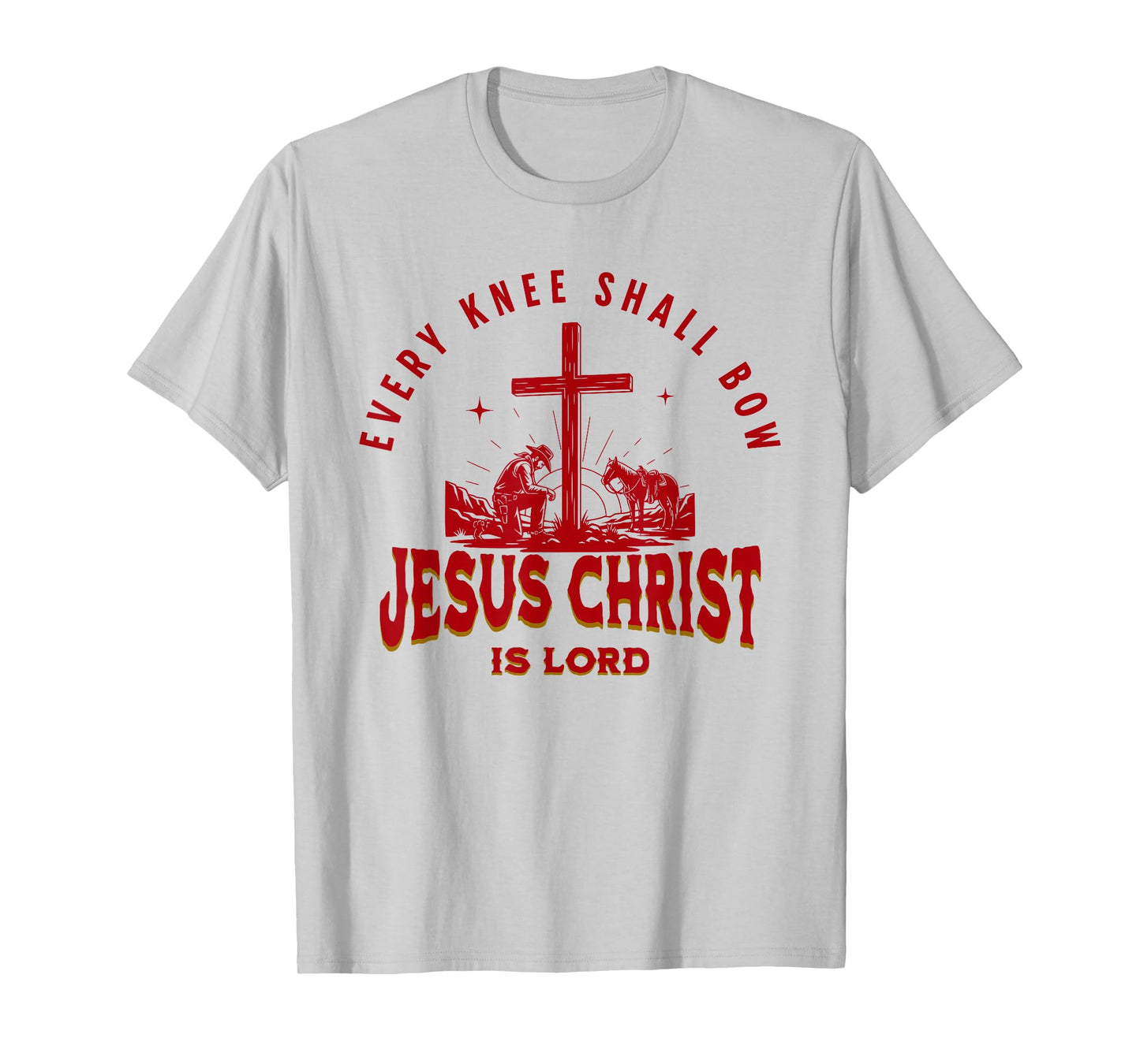Cowboy Kneeling at Cross Western Jesus for Mens Faith T-Shirt
