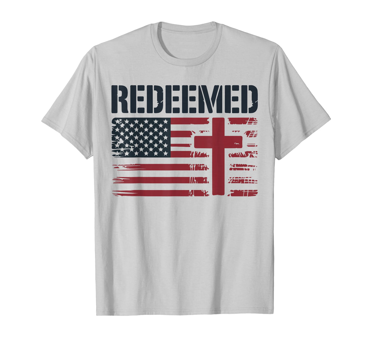 Men's Redeemed Christian Patriotic Cross Faith American Flag T-Shirt