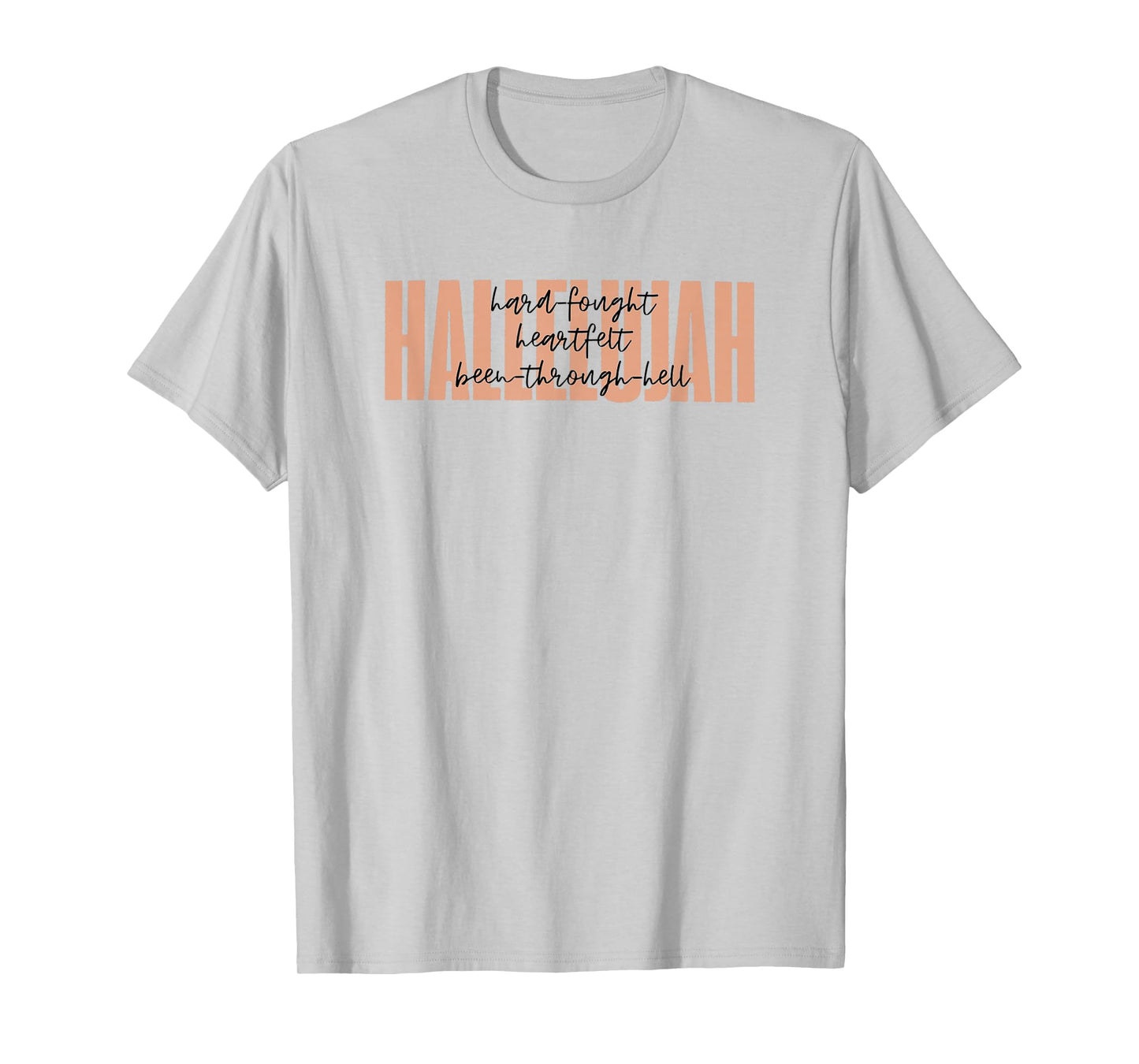 Retro Christian Worship Hard Fought Hallelujah Unisex-Adults Christian T-Shirt, Grey, Small, Short Sleeve
