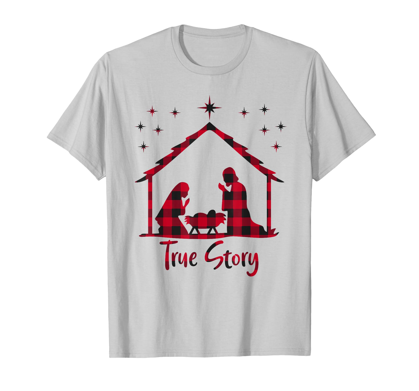 Red Plaid True Story of Jesus Birth Christmas Nativity T-Shirt
