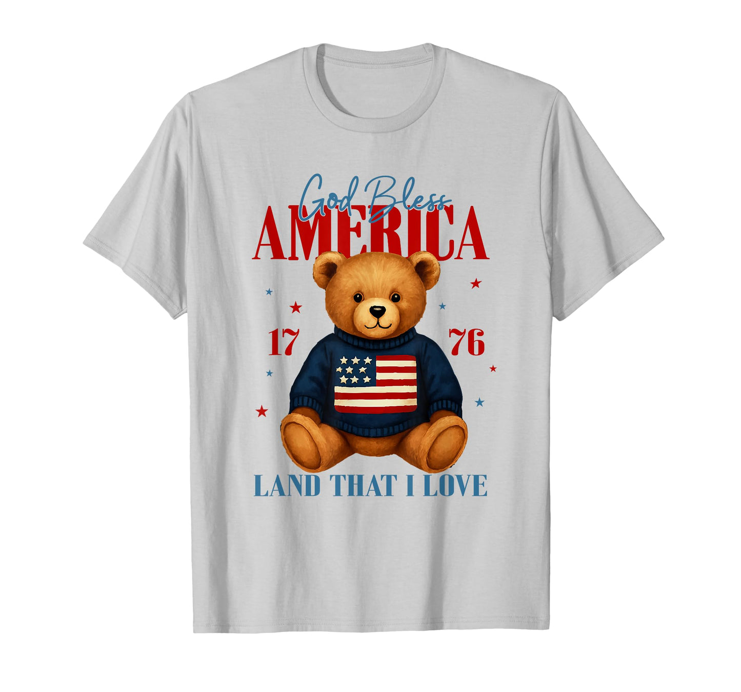 God Bless America Teddy Bear 4th of July USA Flag T-Shirt