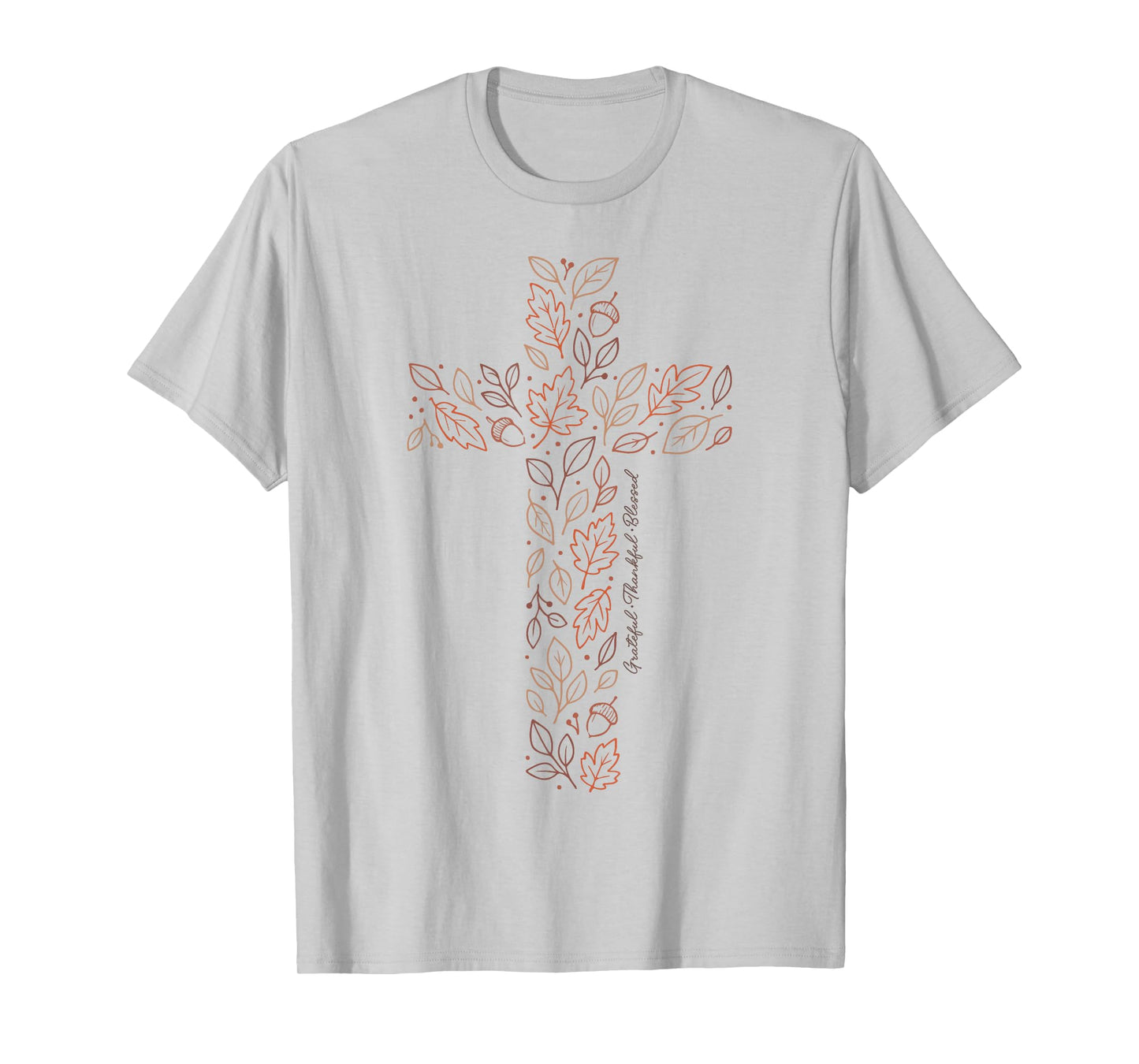 Christian Cross Tee Autumn Leaves Grateful Thankful Blessed T-Shirt