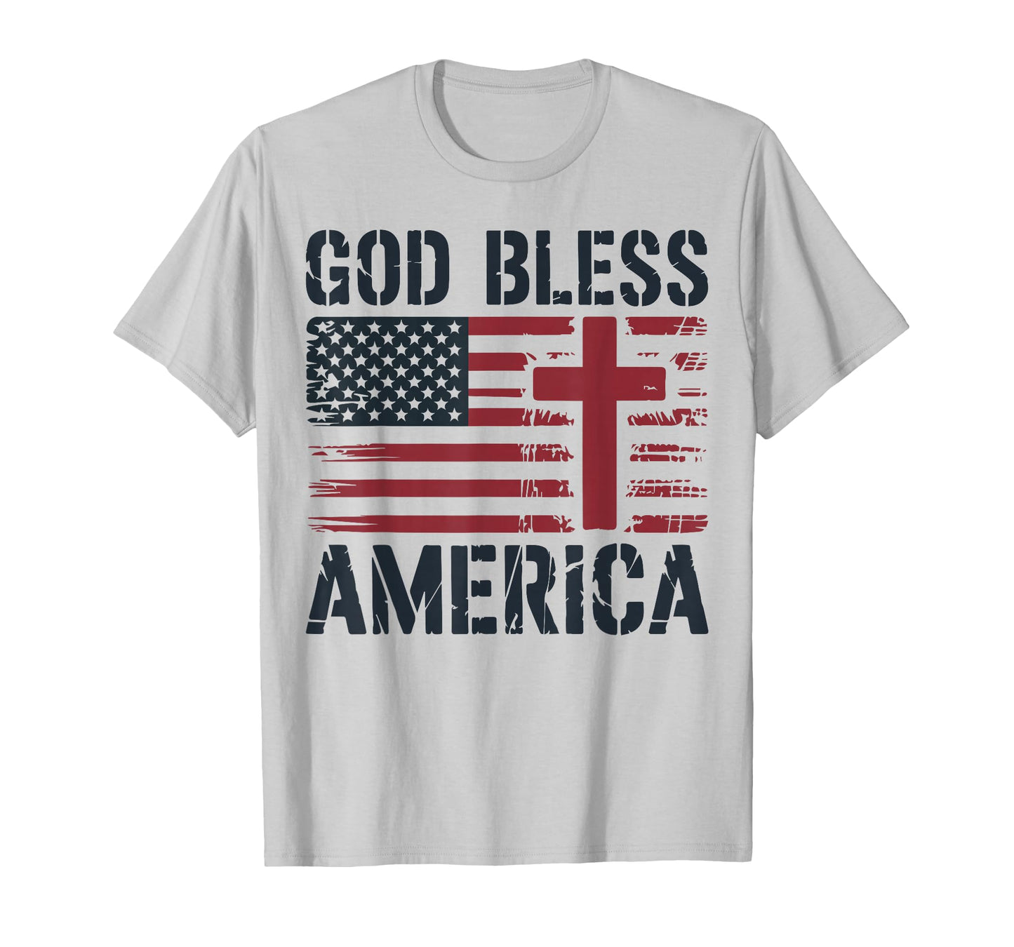 Mens God Bless American Flag Christian Patriotic Cross Jesus T-Shirt