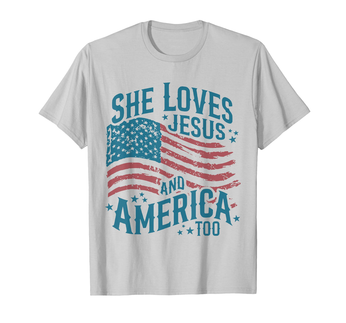 4th Of July She Loves Jesus And America Too Retro US Flag T-Shirt