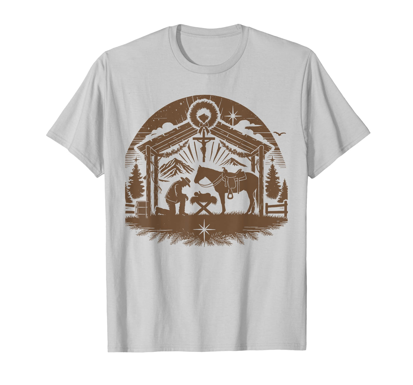 Praying Cowboy Christmas Nativity Christian Western Country T-Shirt