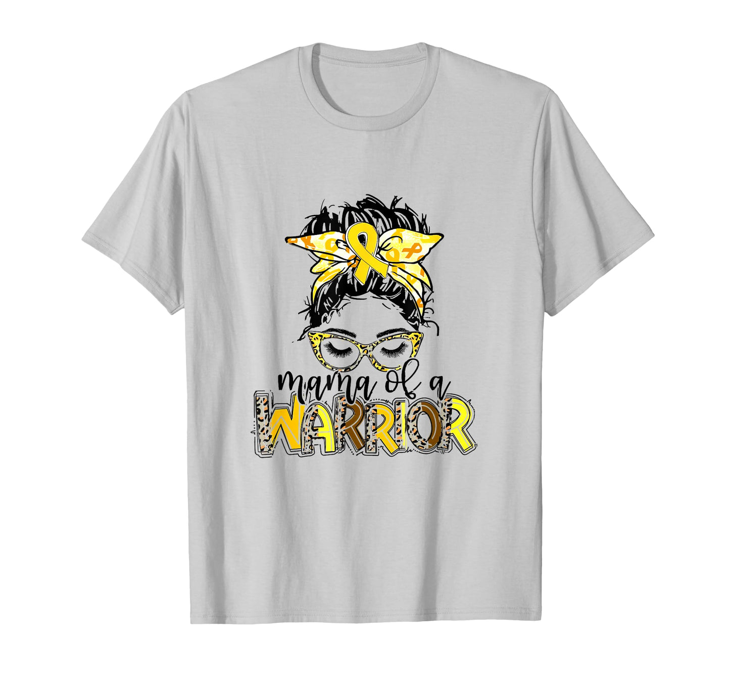 Mama of Warrior Childhood Cancer Ribbon Mom Saying Quote T-Shirt