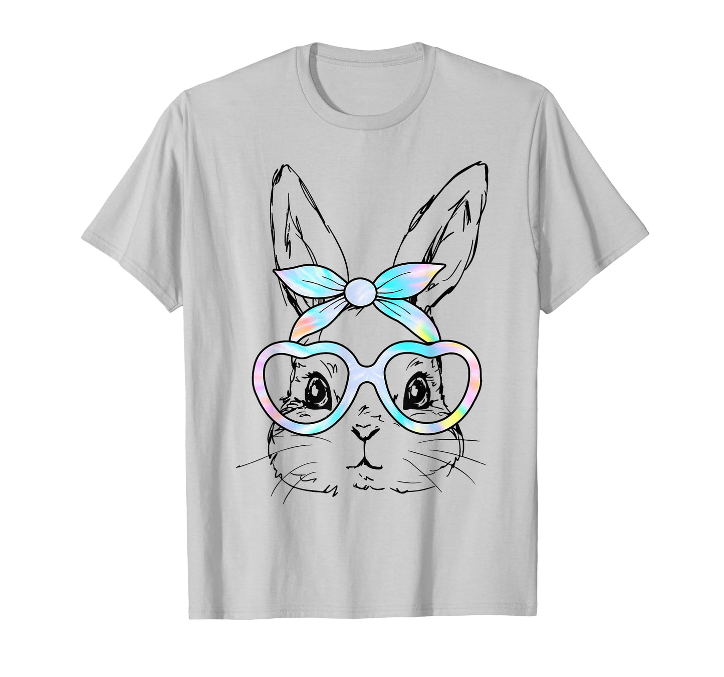 Cute Bunny Rabbit Face Tie Dye Glasses Girl Happy Easter Day T-Shirt