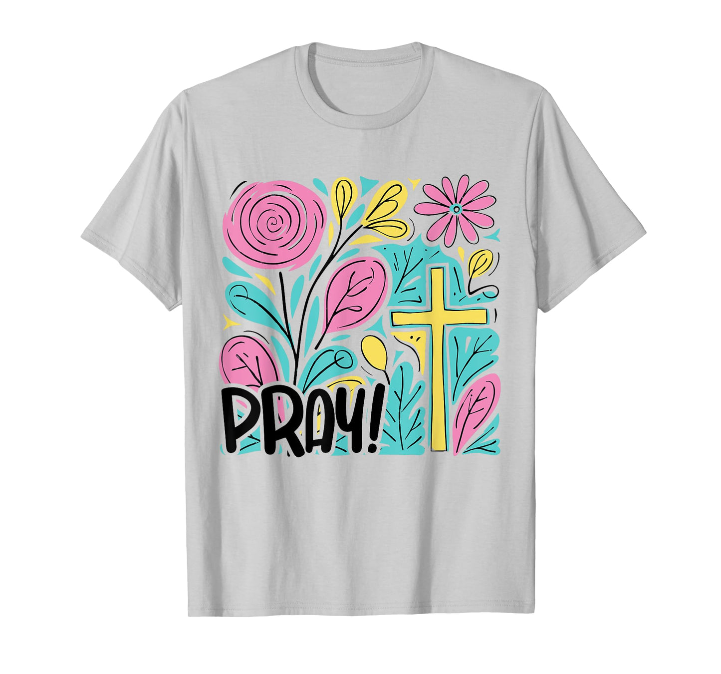 PRAY Boho Floral Christian Cross Jesus Bible Verse Faith T-Shirt