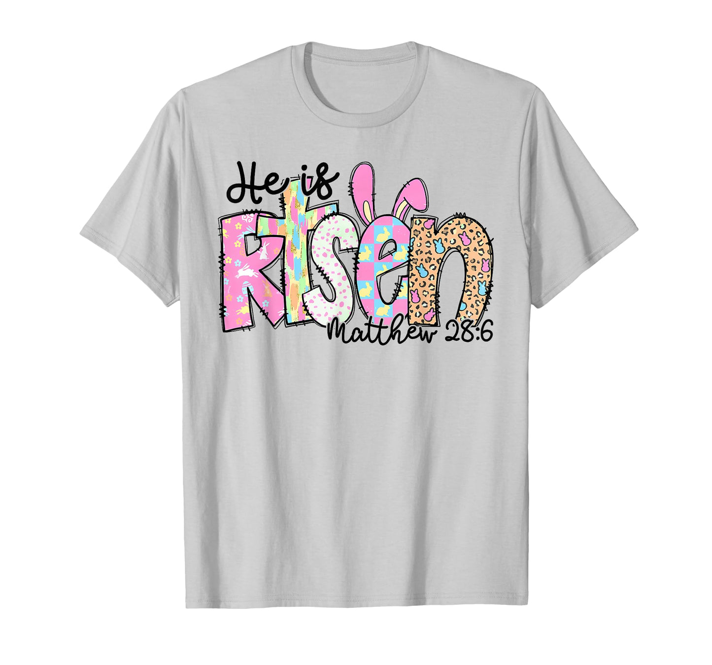He Is Risen Bunny Christian Cross Happy Easter Day Men Women T-Shirt