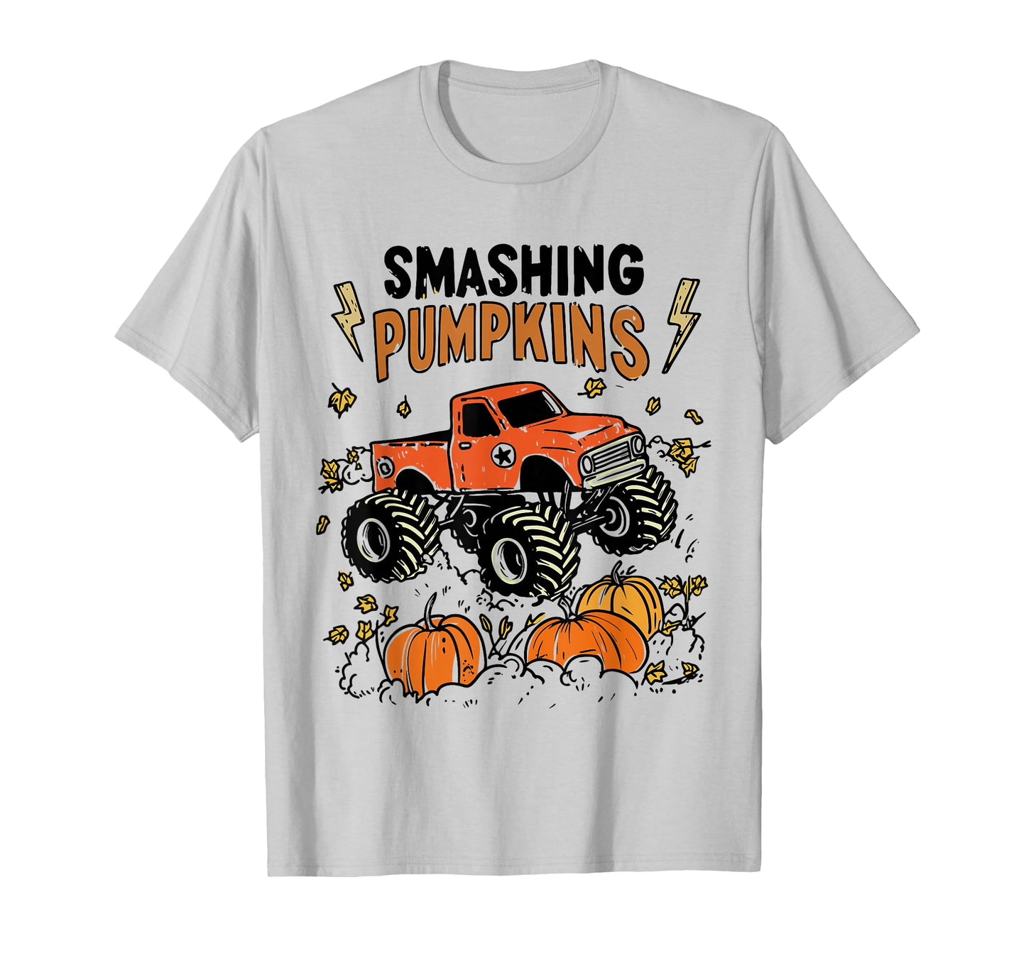 Retro Funny Monster Truck Smashing Pumpkin Boys Halloween T-Shirt