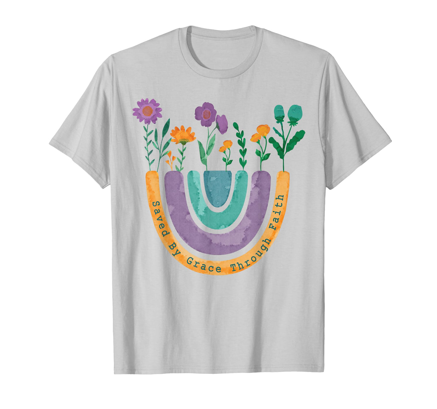 Saved By Grace Through Faith Christian Rainbow Wildflowers T-Shirt