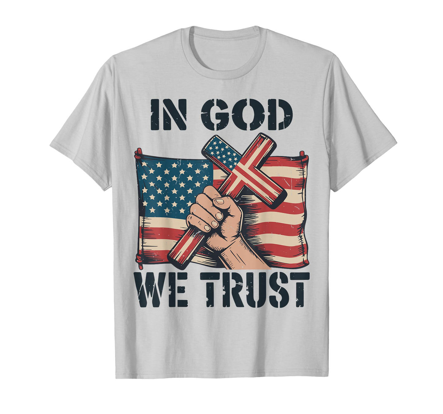 Mens in God We Trust Christian Patriotic Cross American Flag T-Shirt