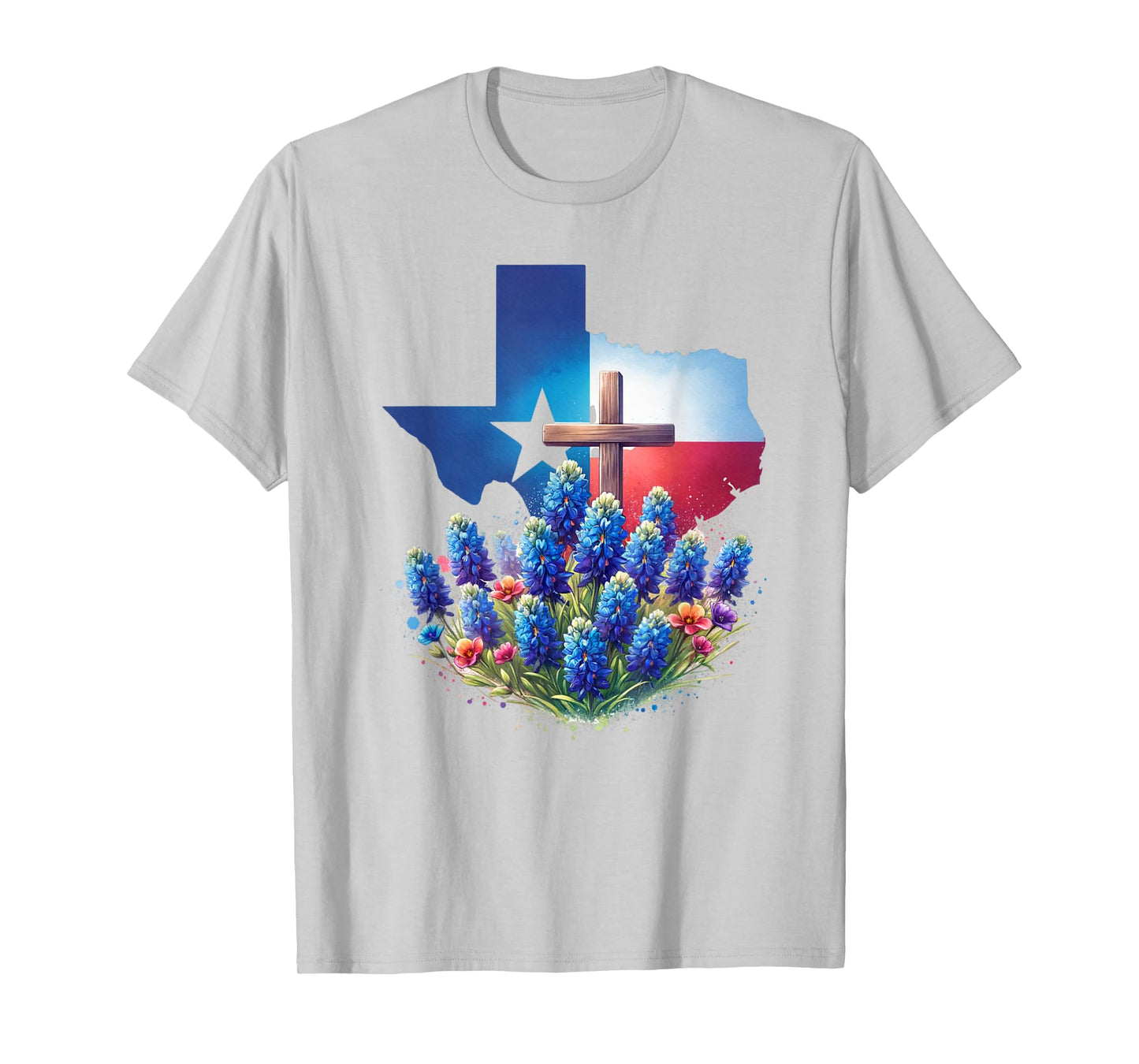 Christian Texan Pride, Bluebonnet Flower Cross T-Shirt