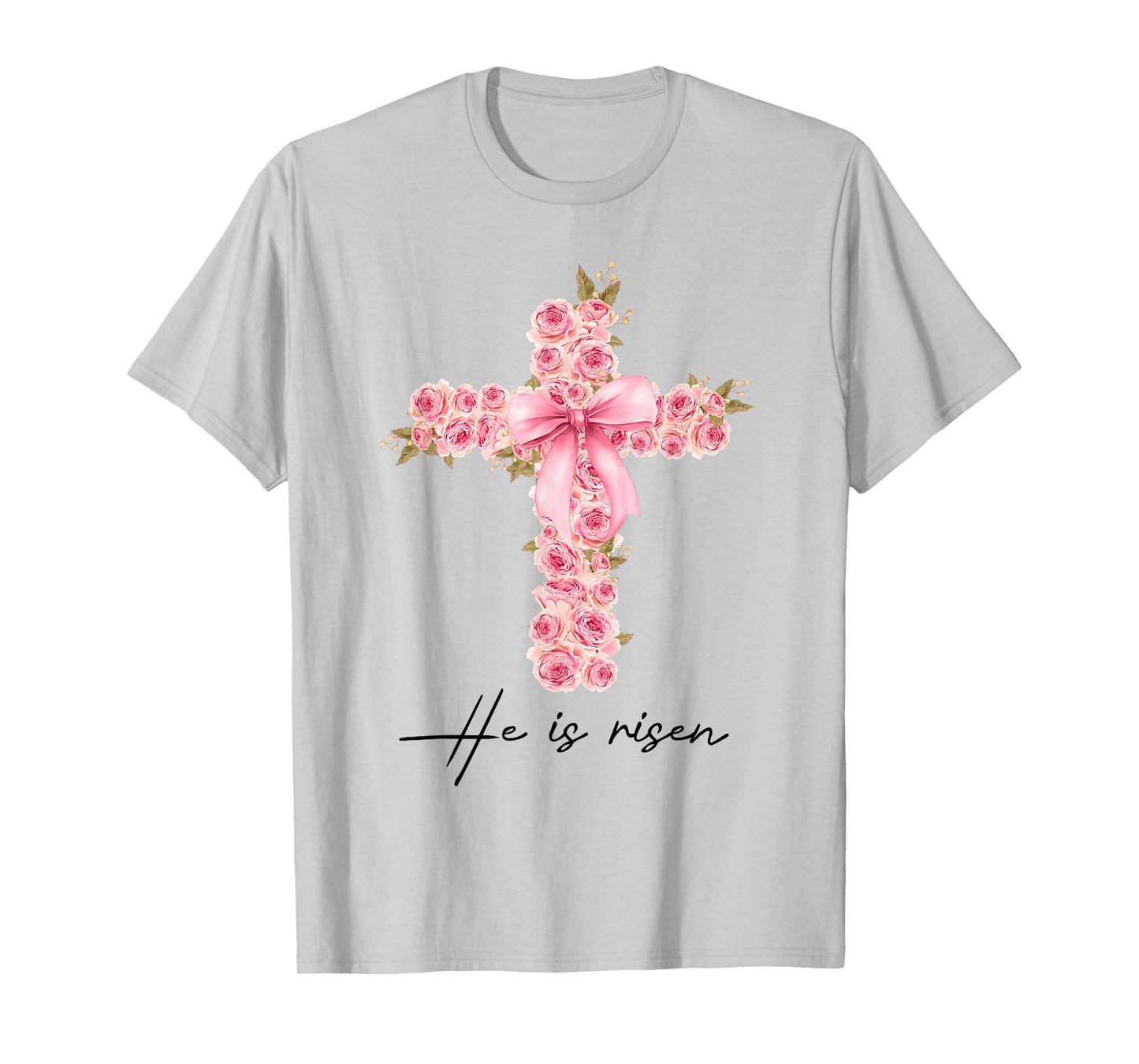 He Is Risen Coquette Bow Floral Cross Faith Easter Christian T-Shirt