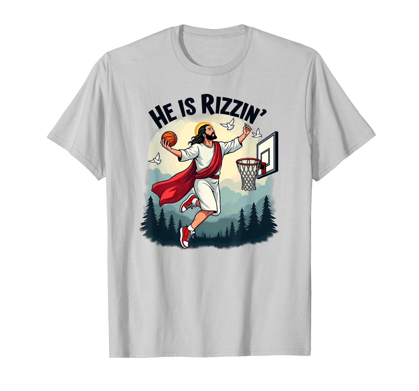 He Is Rizzin Easter Jesus Playing Basketball Hoop T-Shirt