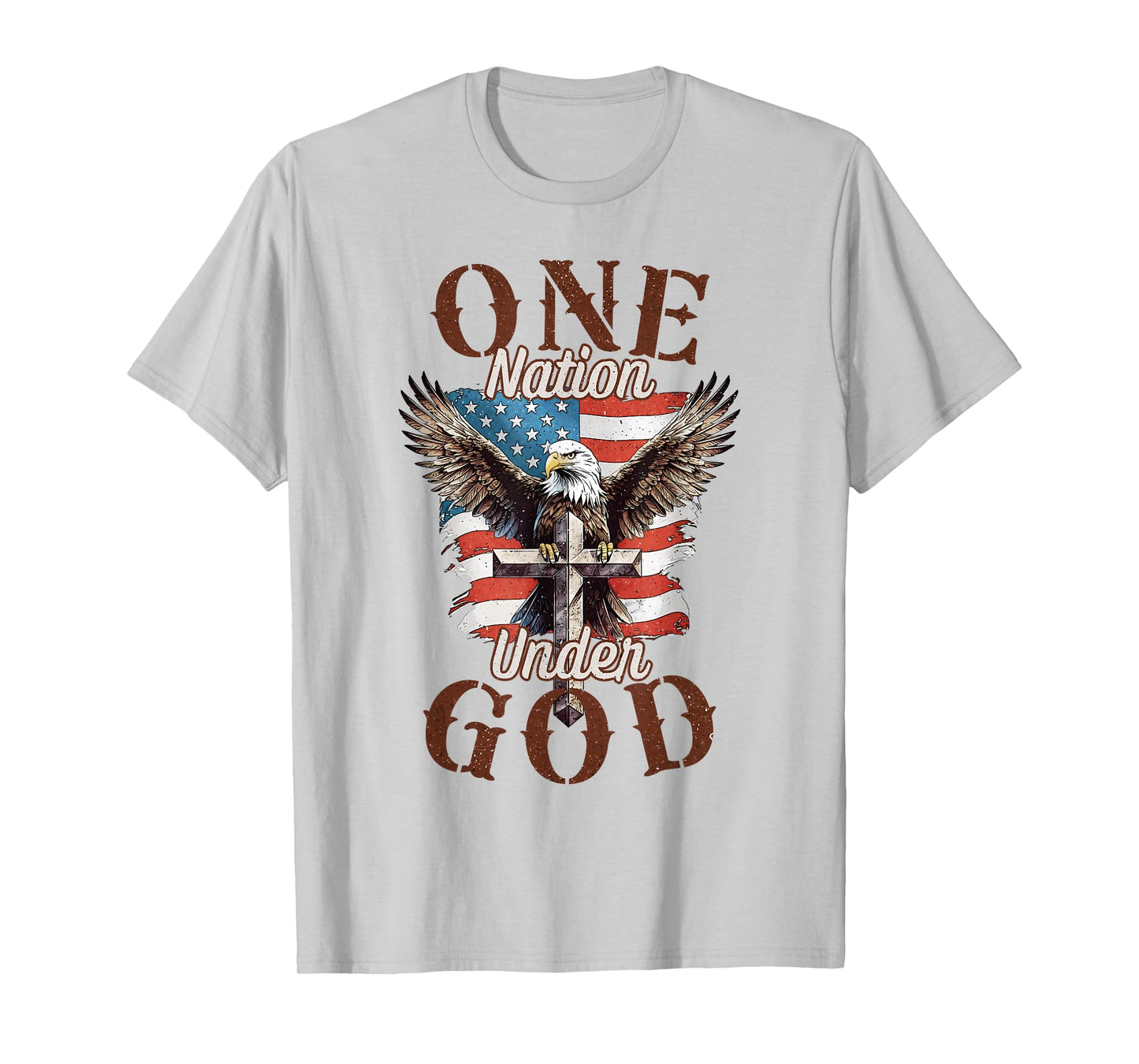 One Nation Under God Eagle Cross and American Flag Men Women T-Shirt
