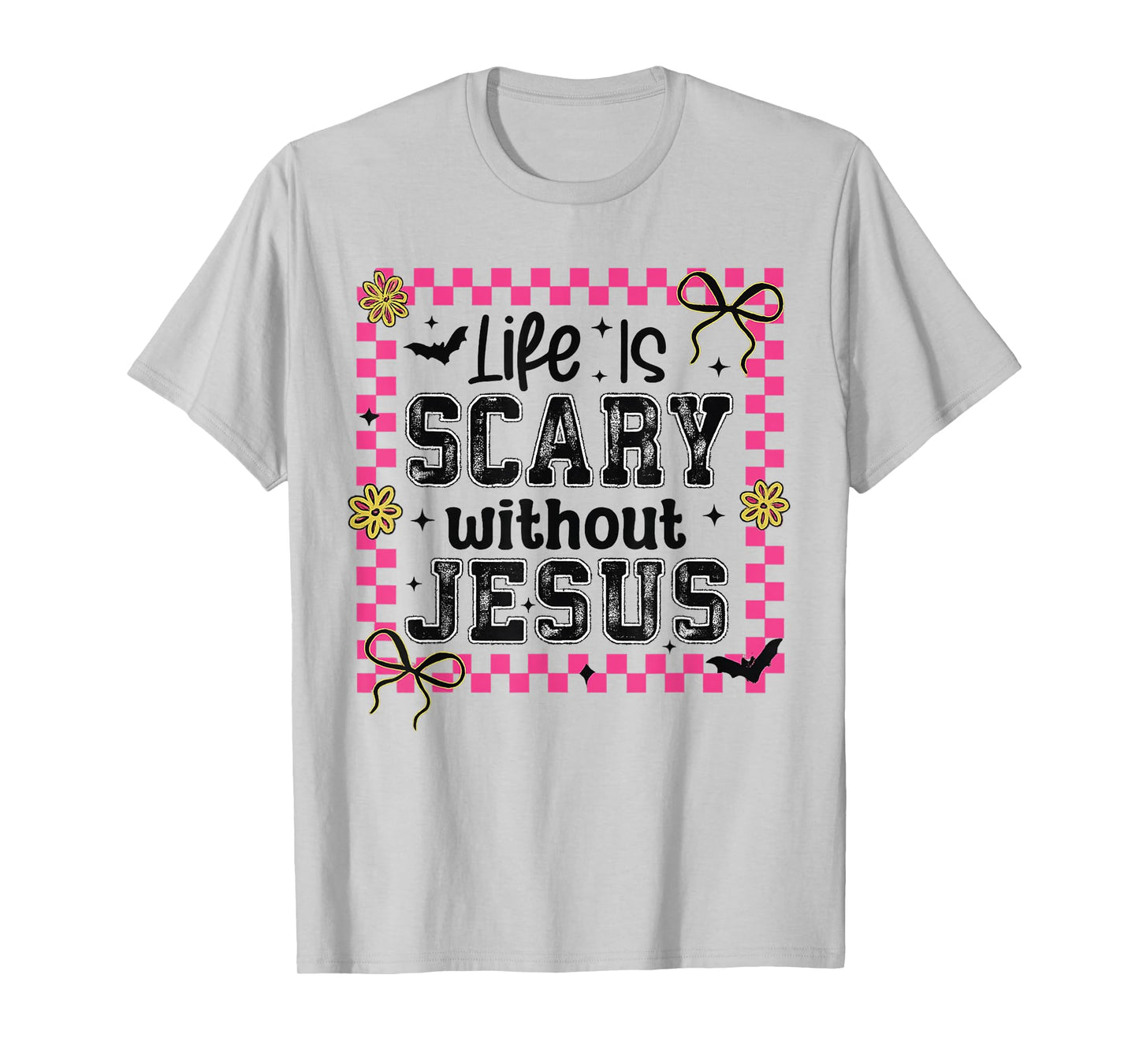 Life is Scary Without Jesus Halloween Christian Bow Coquette T-Shirt