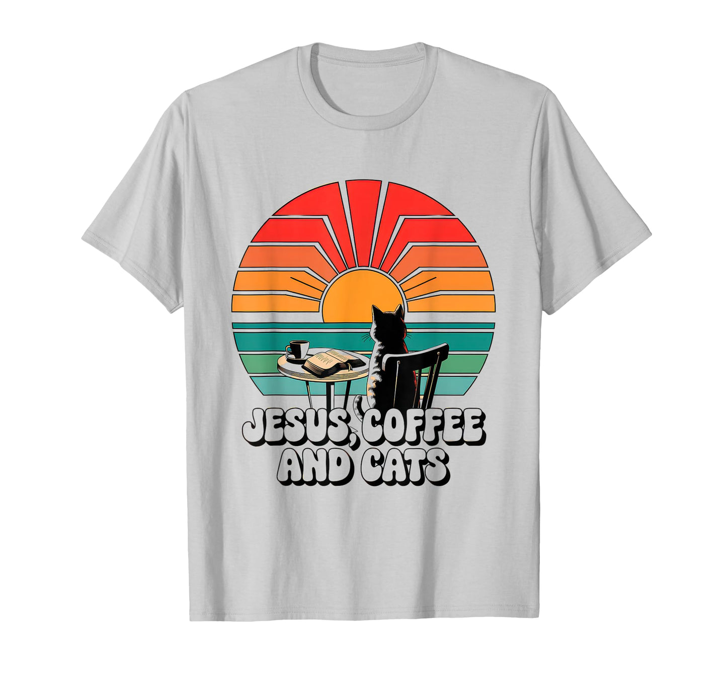 Jesus Coffee Cats Funny Cute Design Jesus Lovers Christian T-Shirt