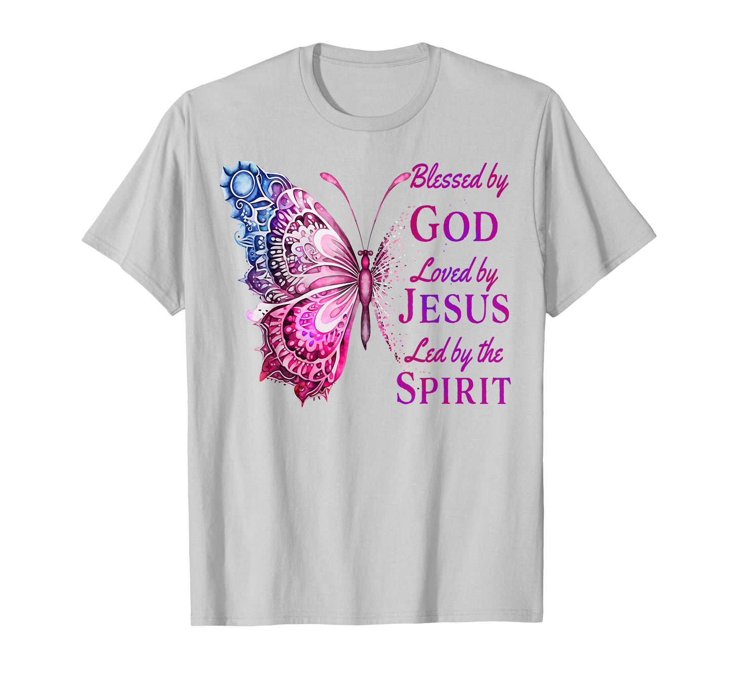 Blessed by God Loved by Jesus Pink Butterfly Christian T-Shirt