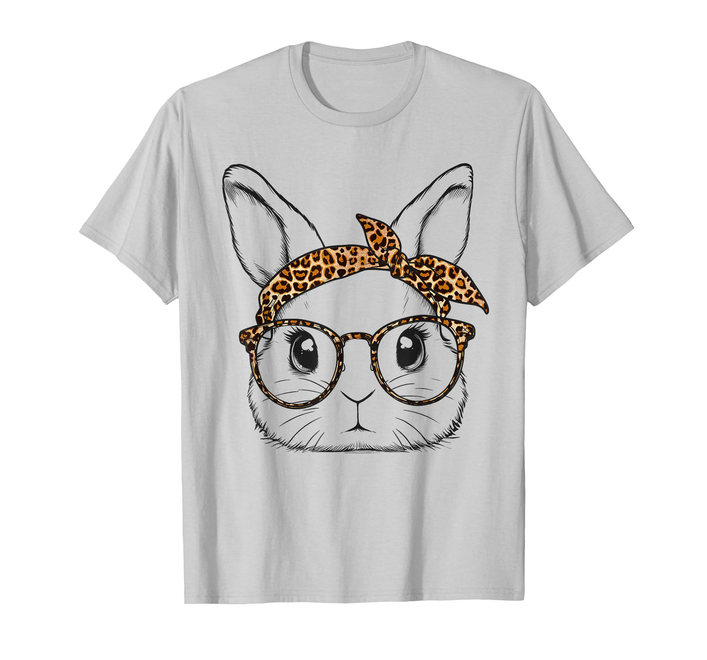 Cute Bunny Rabbit Face Leopard Glasses Girl Happy Easter Day T-Shirt
