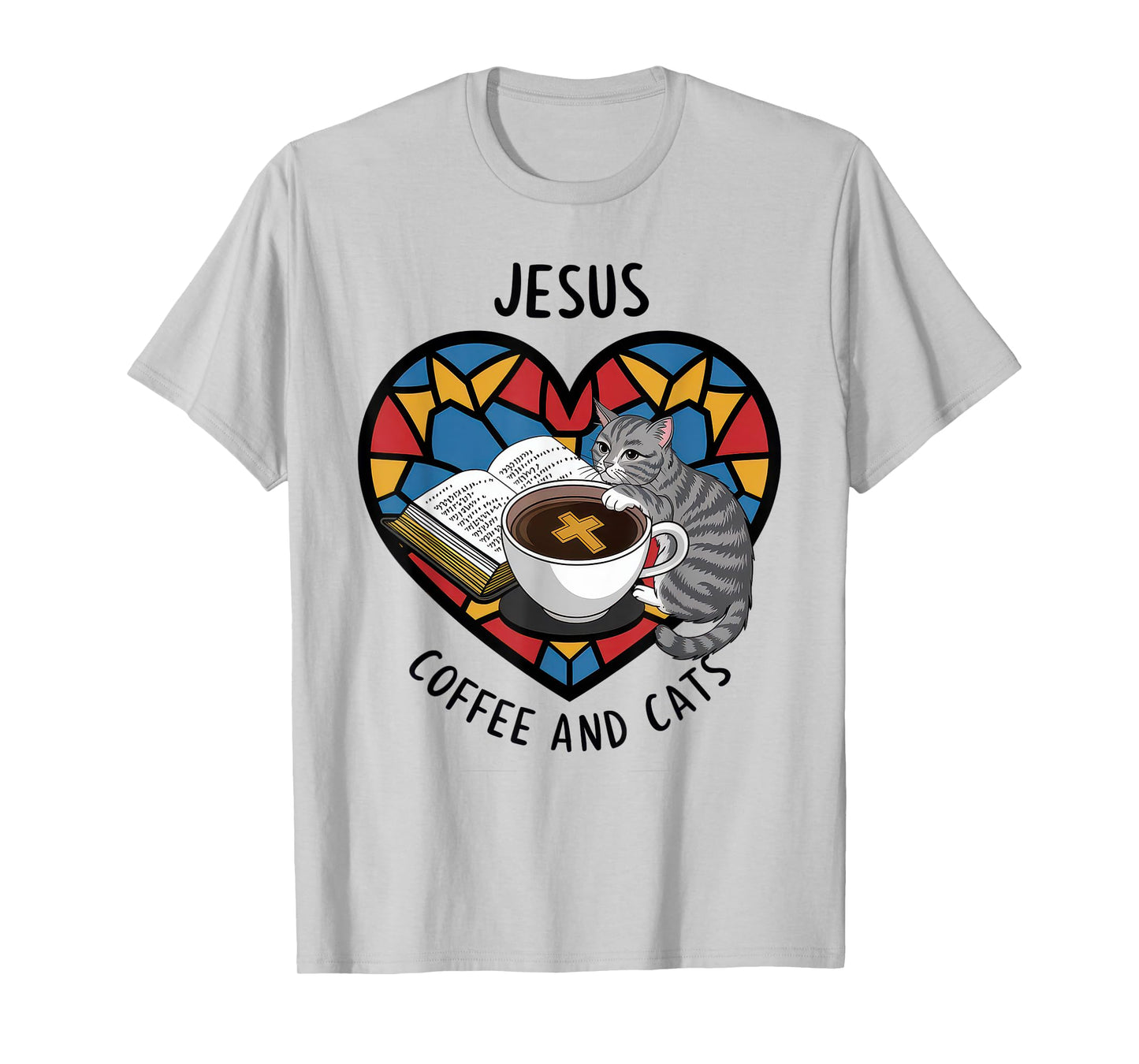 Jesus Coffee Cats Funny Cute Design Jesus Lovers Christian T-Shirt