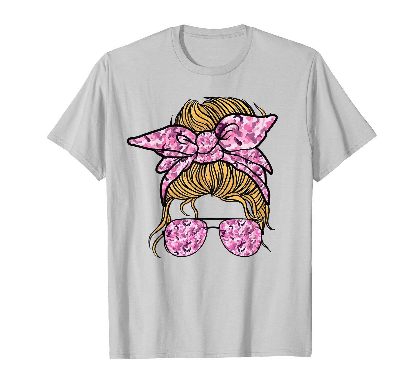 Pink Camouflage Camo Messy Bun Hunting For Women Kids Girls T-Shirt