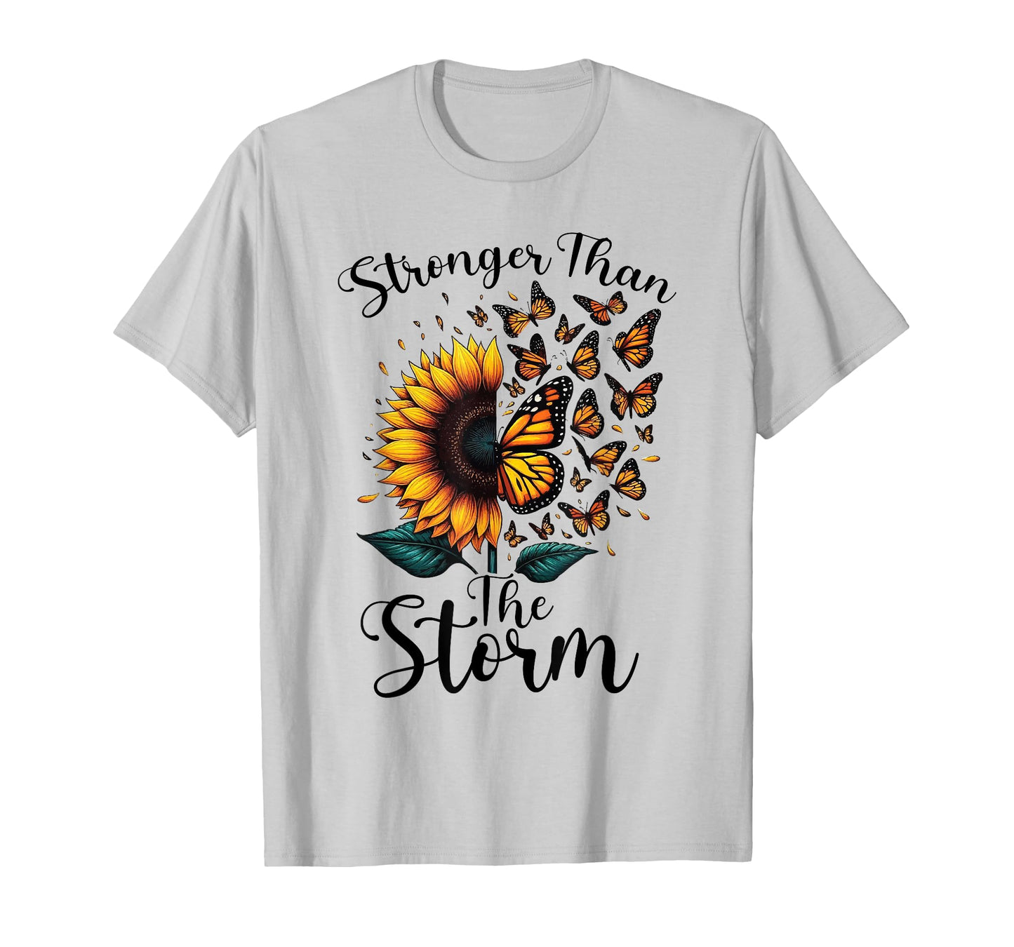 Stronger, Than The Storm Sunflower Yellow Butterflies Flying T-Shirt