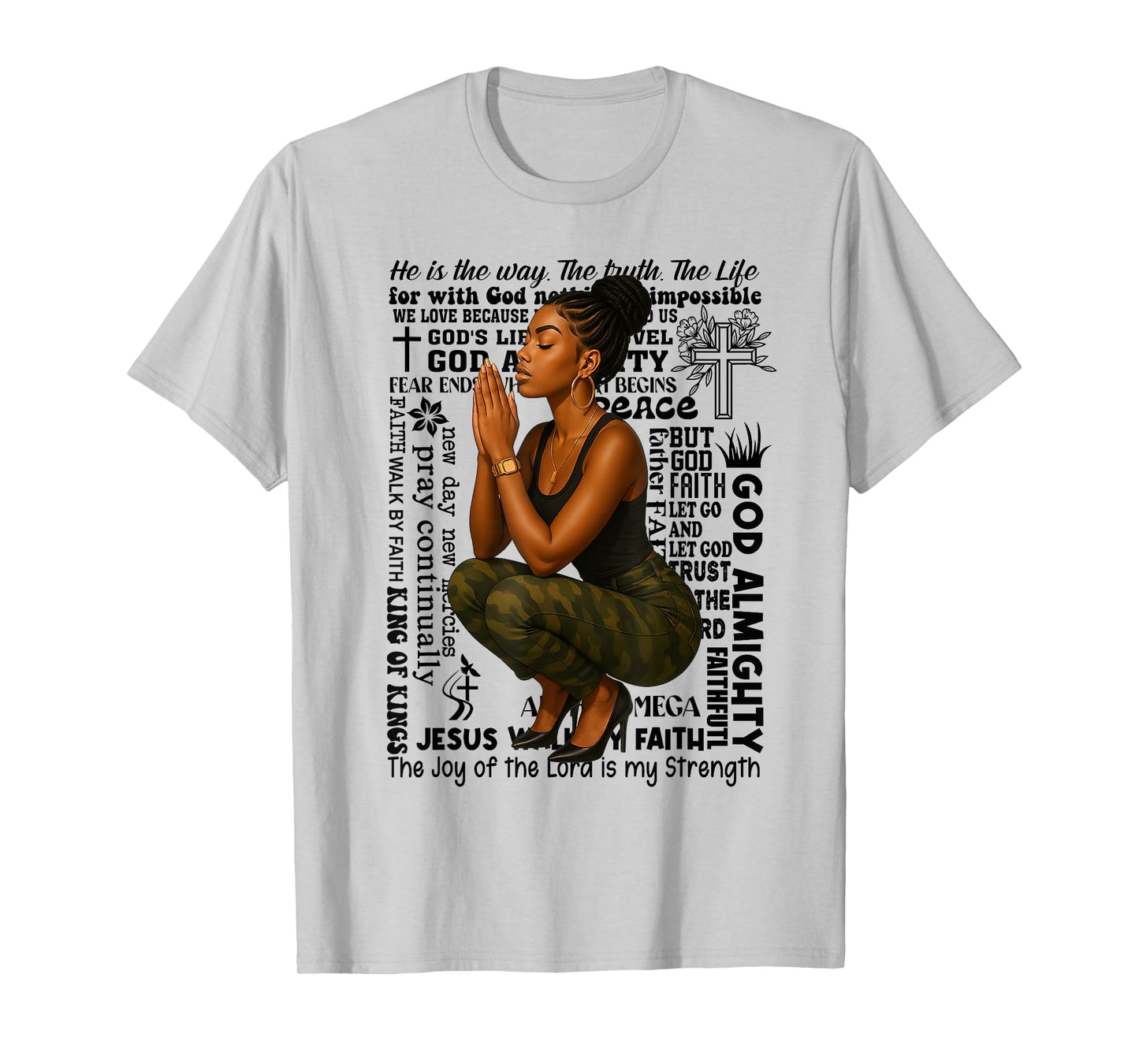 Prayer Warrior Locs Christian Black Woman Camo Bandana T-Shirt