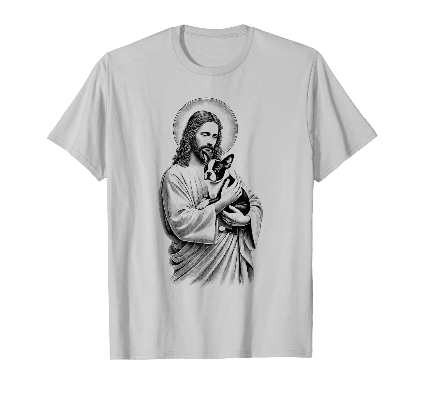 Jesus Hugging Boston Terrier Christian Faith Dog Lover T-Shirt