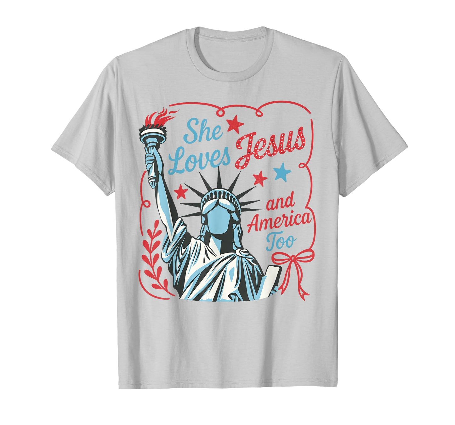4th Of July She Loves Jesus And America Too Christian Faith T-Shirt