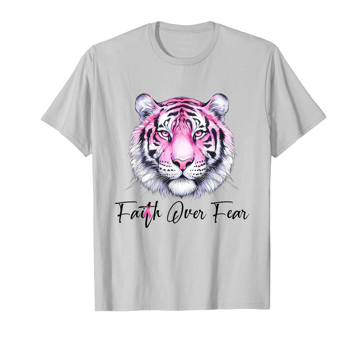 Faith Over Fear Christian Tiger Breast Cancer Awareness T-Shirt