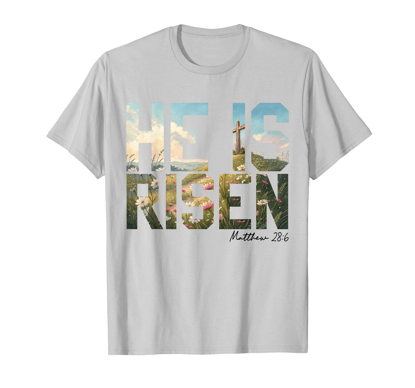 He Is Risen Wildflower Cross Jesus Christian Easter Faith T-Shirt