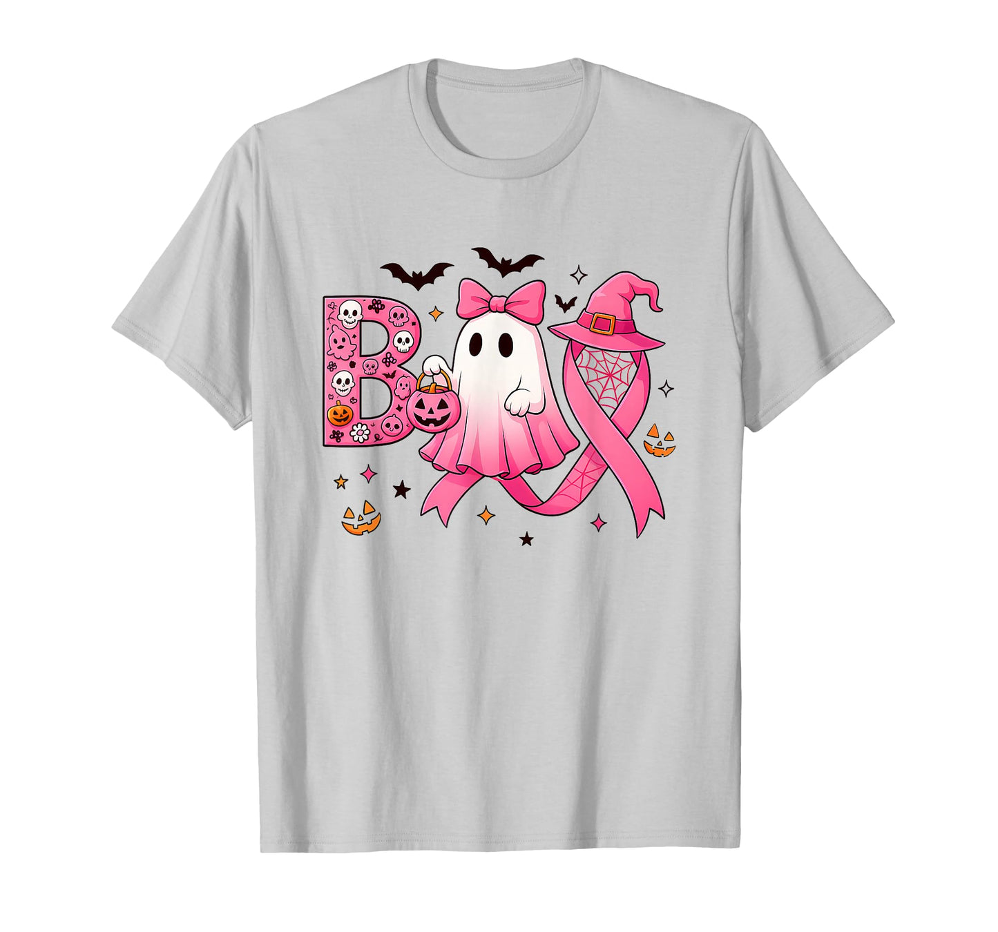 Cute Pink Ribbon Ghost Halloween, Breast Cancer Awareness T-Shirt