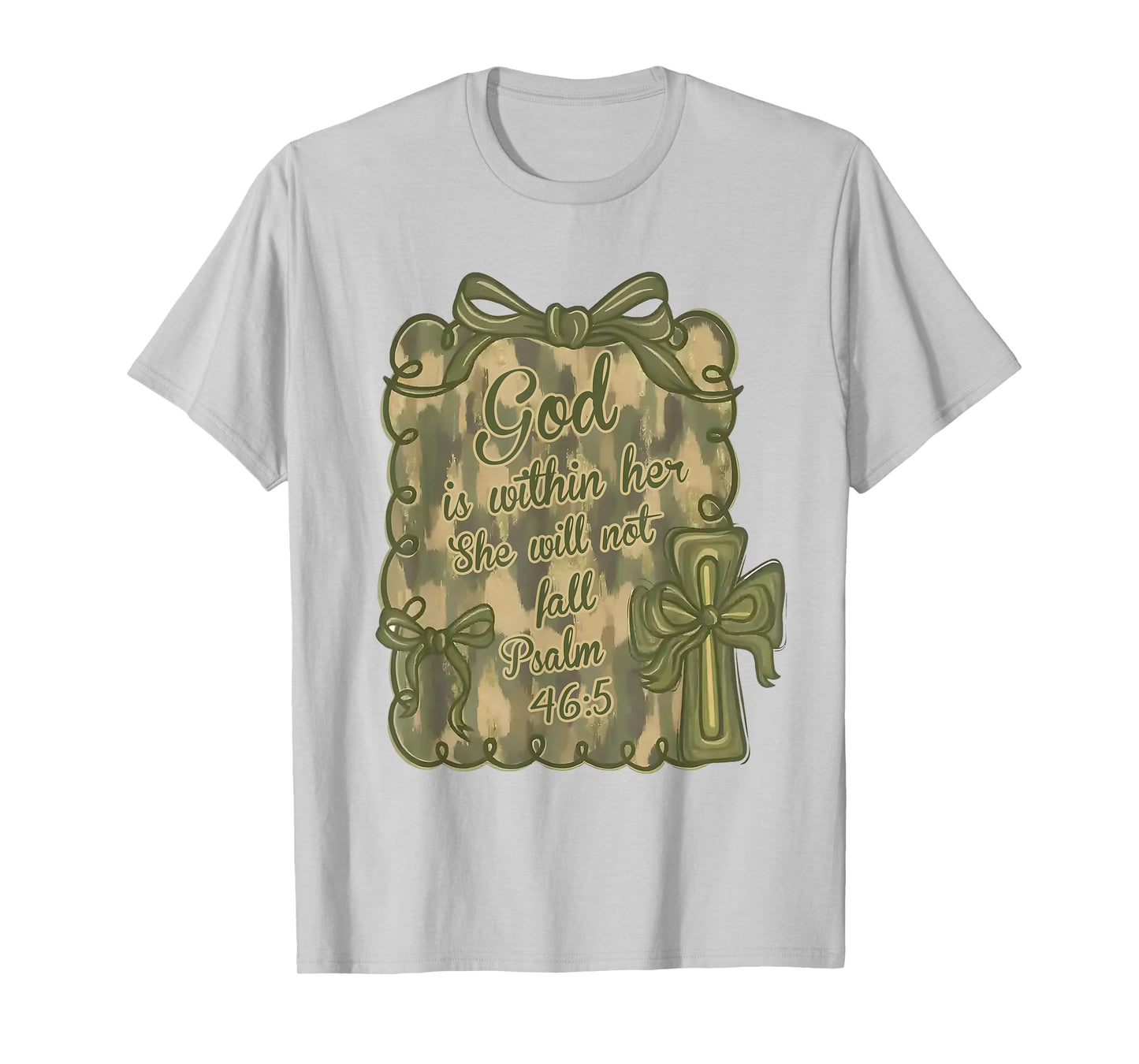 God is Within Her She Will Not Fail Bible Verse Camo Bow T-Shirt