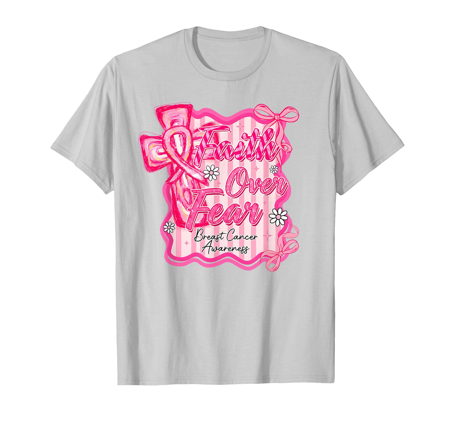 Preppy Breast Cancer Faith Over Fear Coquette Women Girls T-Shirt