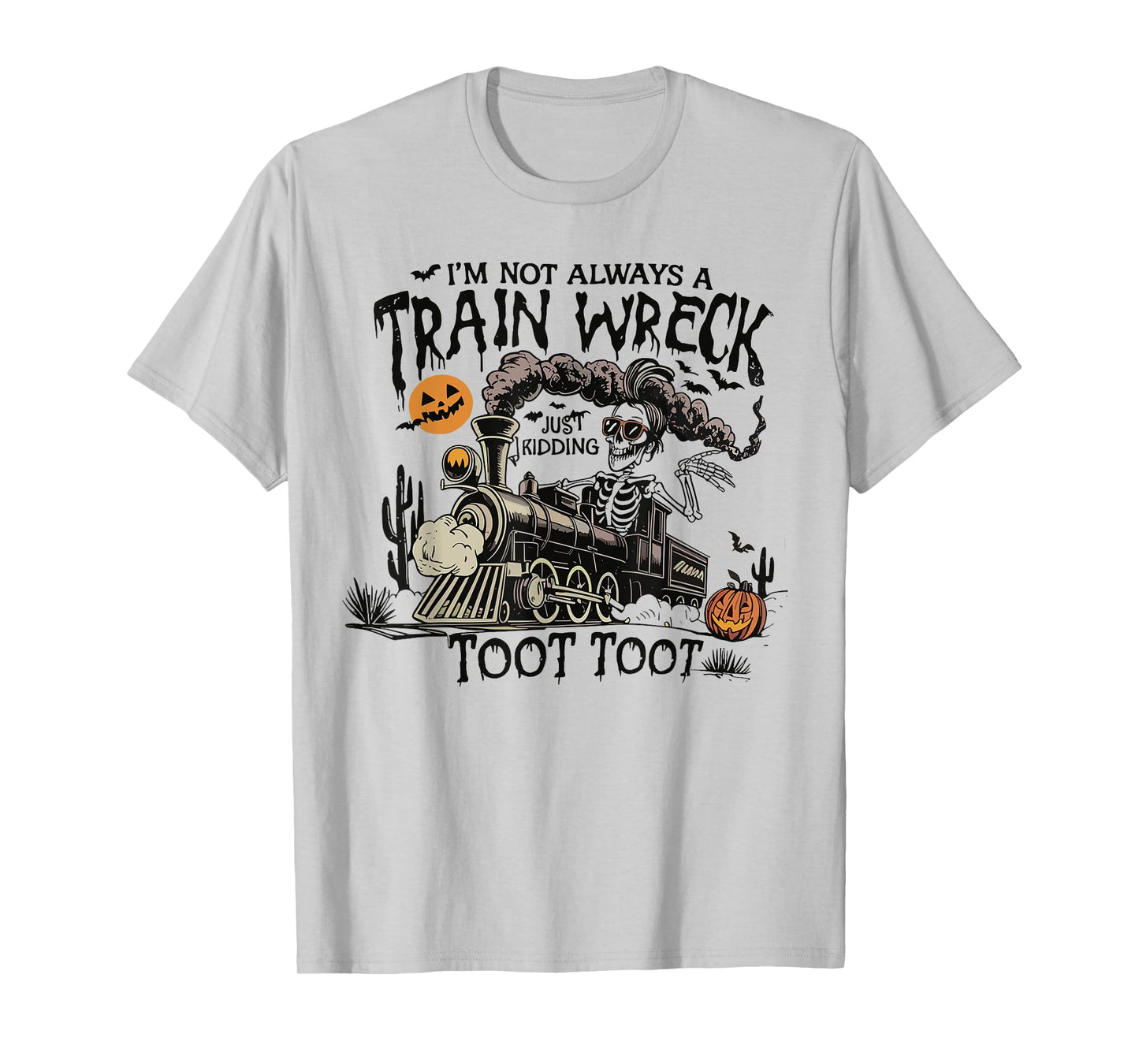Funny Retro Skeleton Halloween I’m Not Always A Train Wreck T-Shirt