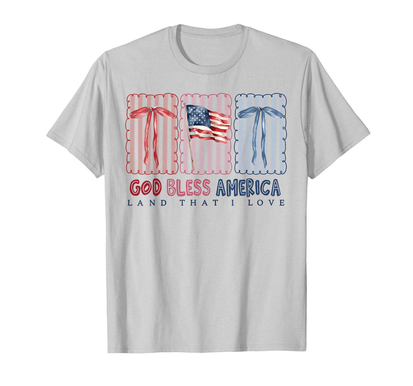 God Bless America Land That I Love Coquette Bow USA Flag T-Shirt