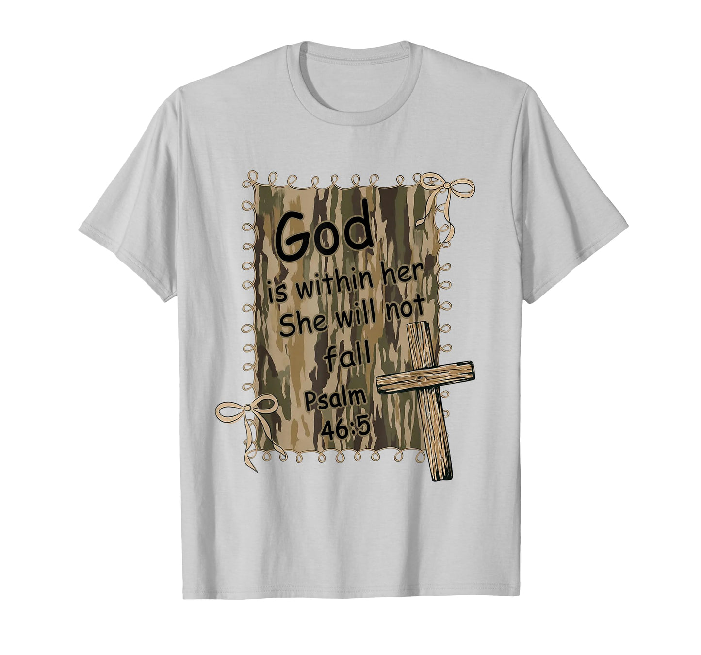 God is Within Her Bible Verse Christian Camo Coquette Bow T-Shirt