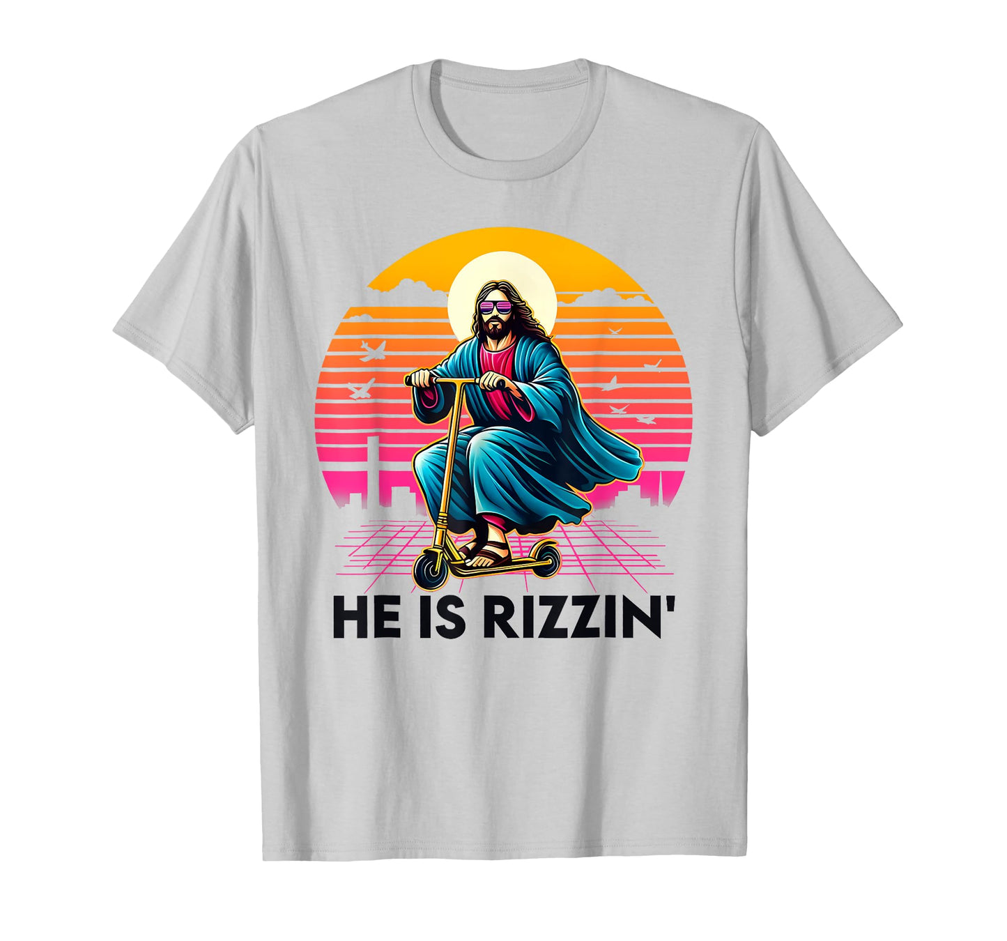 He Is Rizzin Jesus Riding Scooter Easter Christian Men Boy T-Shirt