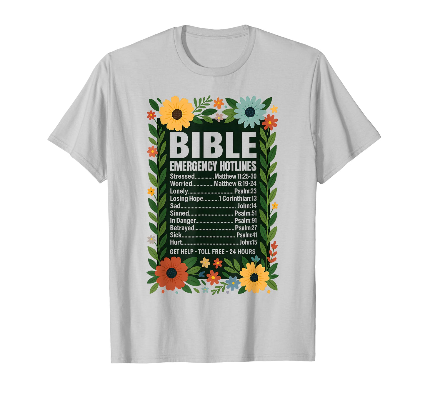 Bible Emergency Numbers Retro Flowers Jesus Hotline T-Shirt