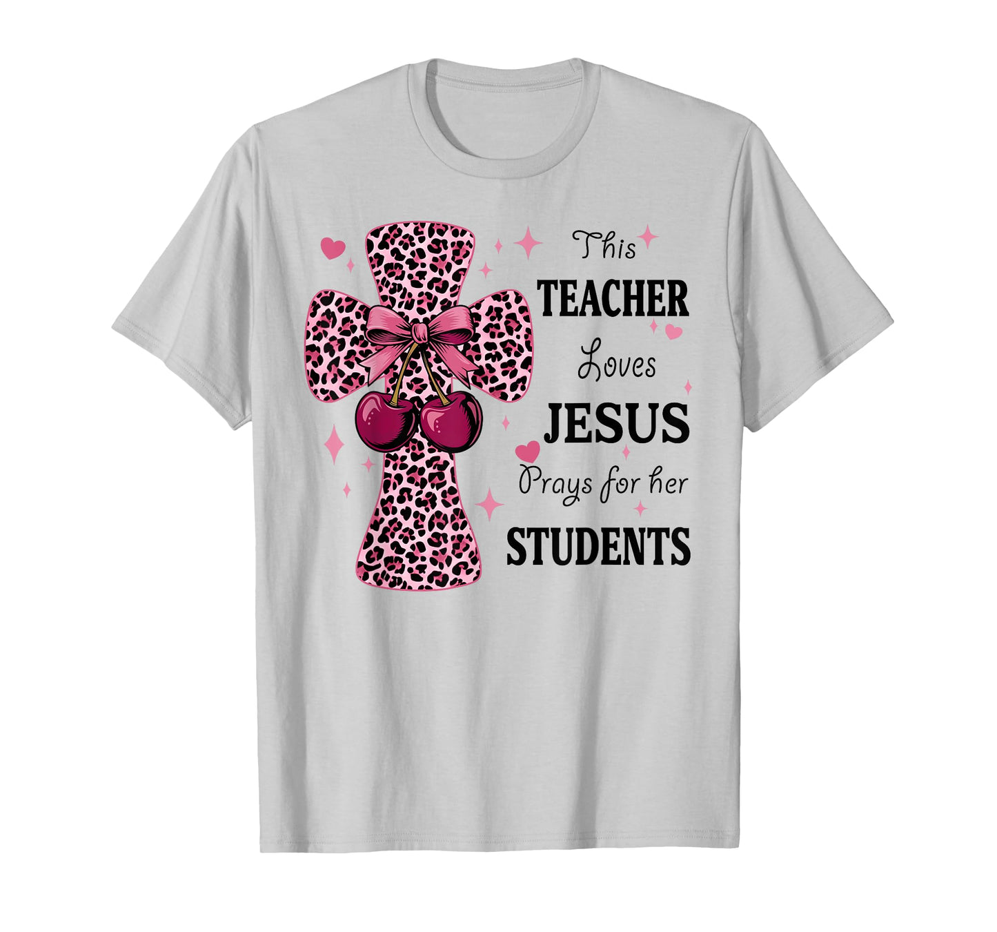 Leopard Cross and Cherry Design for Christian Teachers T-Shirt