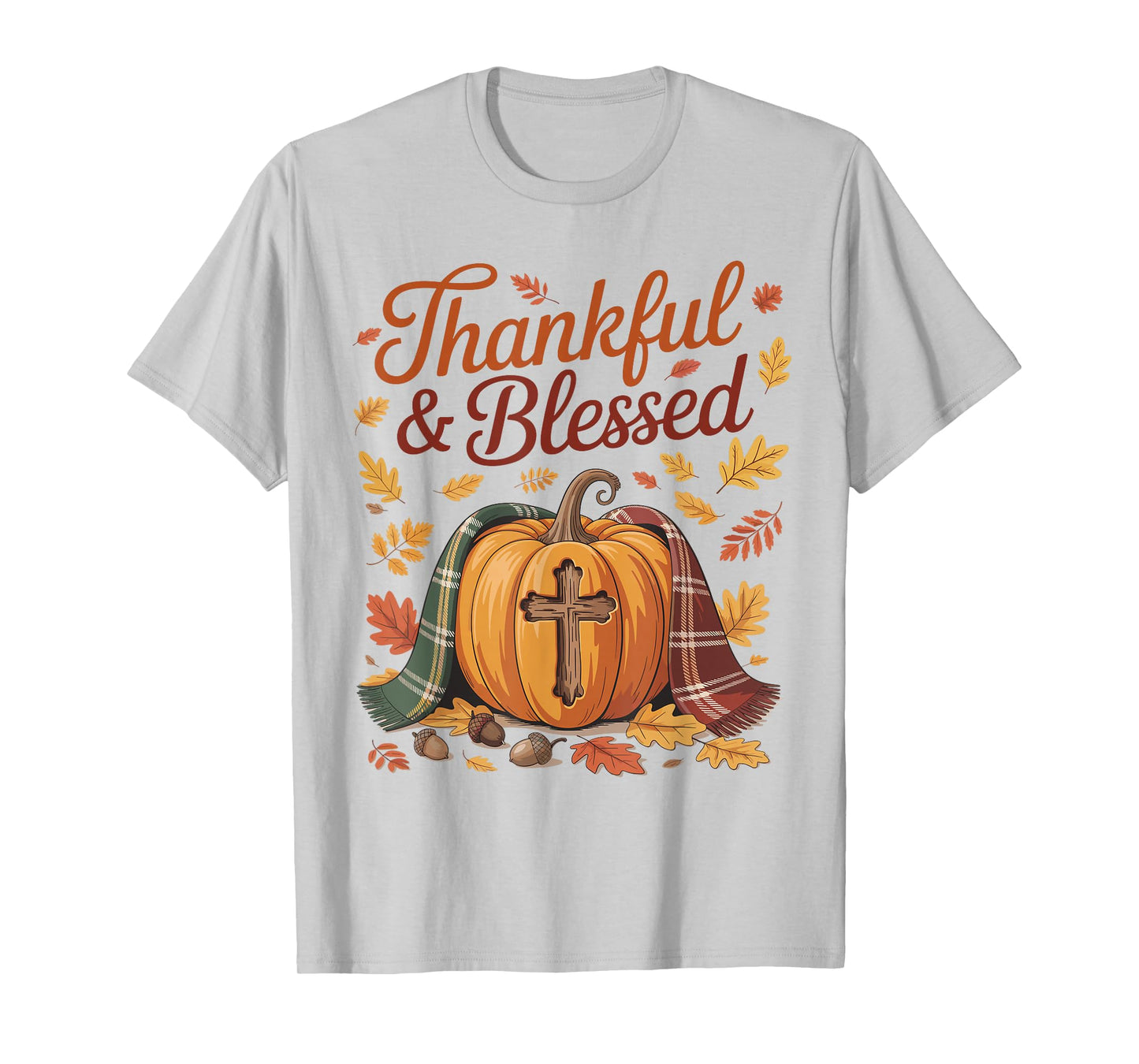 Thankful Blessed Pumpkin Cross Thanksgiving Fall T-Shirt