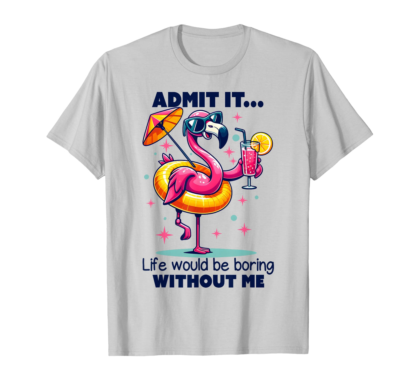 Pink Flamingo Drinking Cocktails Summer Vacation Beach Funny T-Shirt