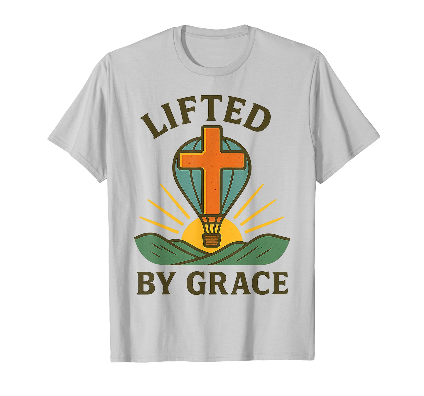 Christian Lifted by Grace Hot Air Balloon Cross Sunrise T-Shirt