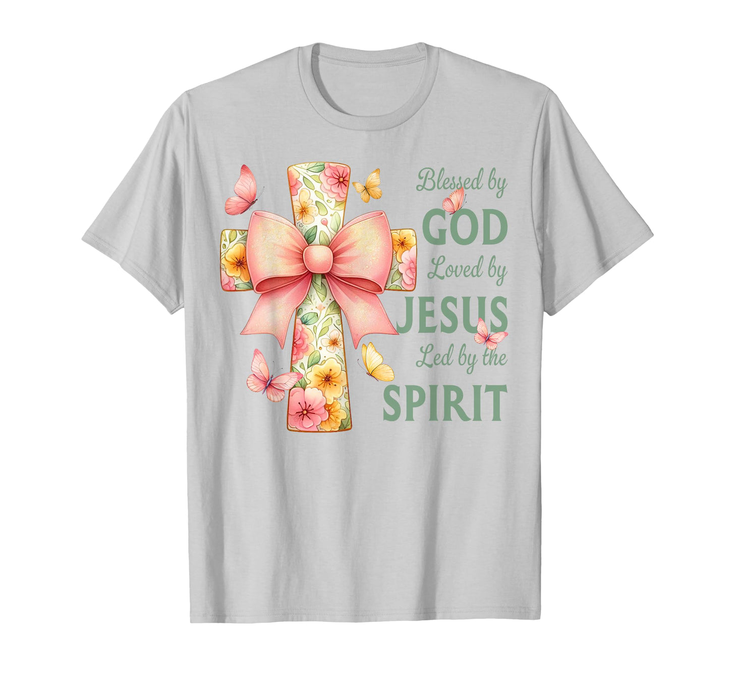 Blessed by God Loved by Jesus Pastel Floral Coquette Cross T-Shirt