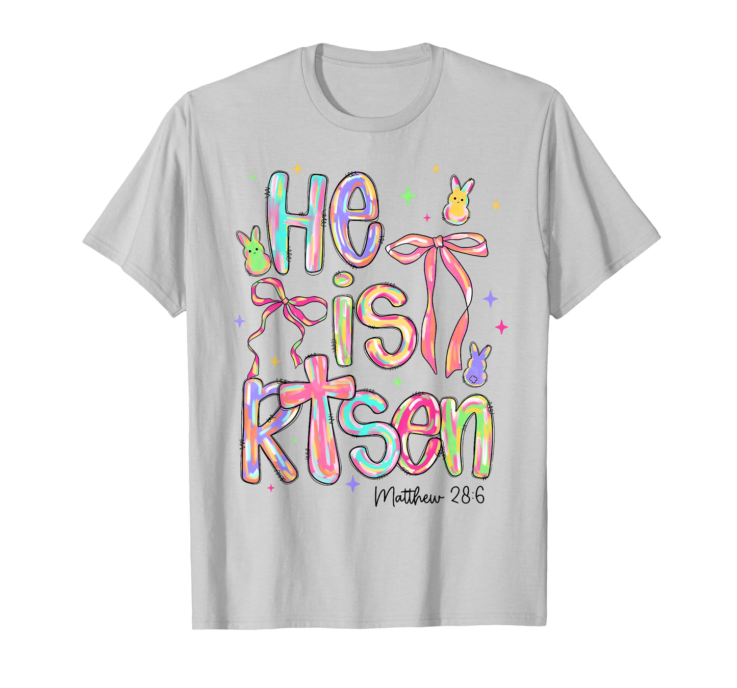 Happy Easter He Is Risen Bunny Jesus Christian Coquette Bow T-Shirt